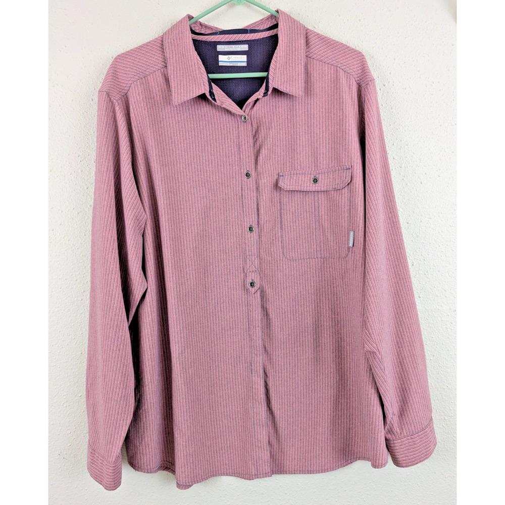 Columbia women sz 2X Shirt pink omni shade sun protection ls thin stretch 3727